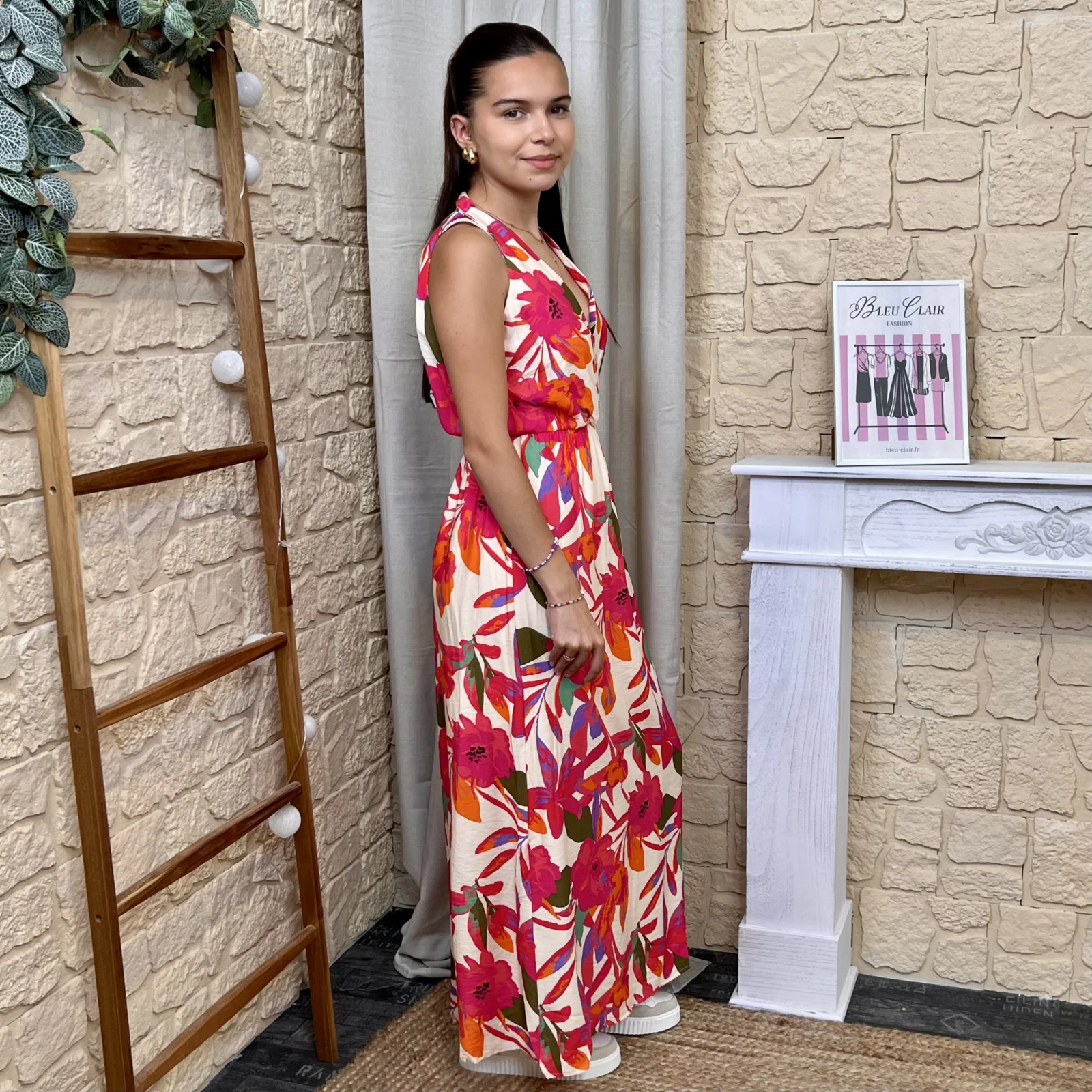 Robe longue tropicale - fuchsia - 38
