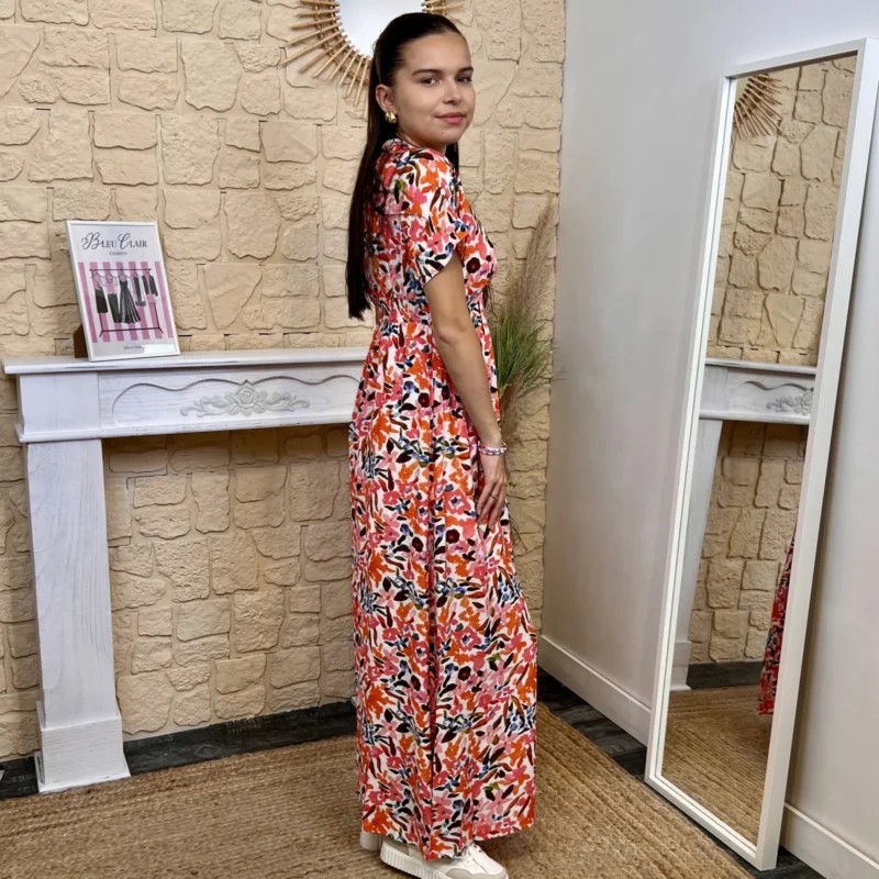Robe longue fleurie - corail - 38