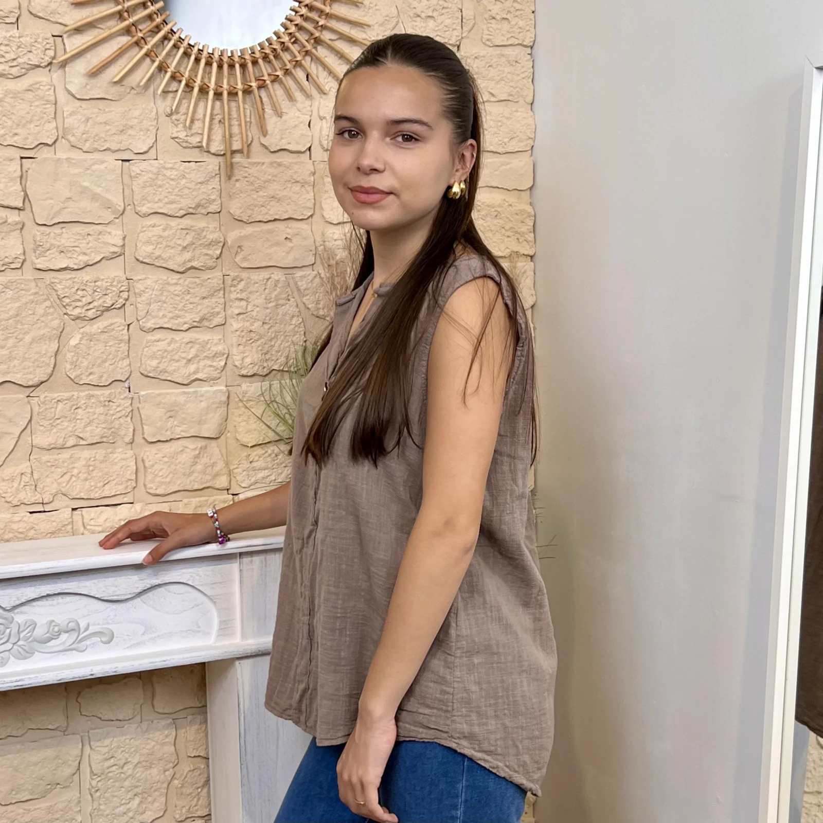 Top sans manches avec bouton - taupe - taille-unique