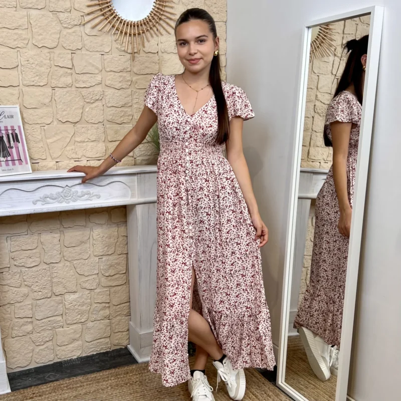 Robe longue fleurie - beige-multicolore - 38