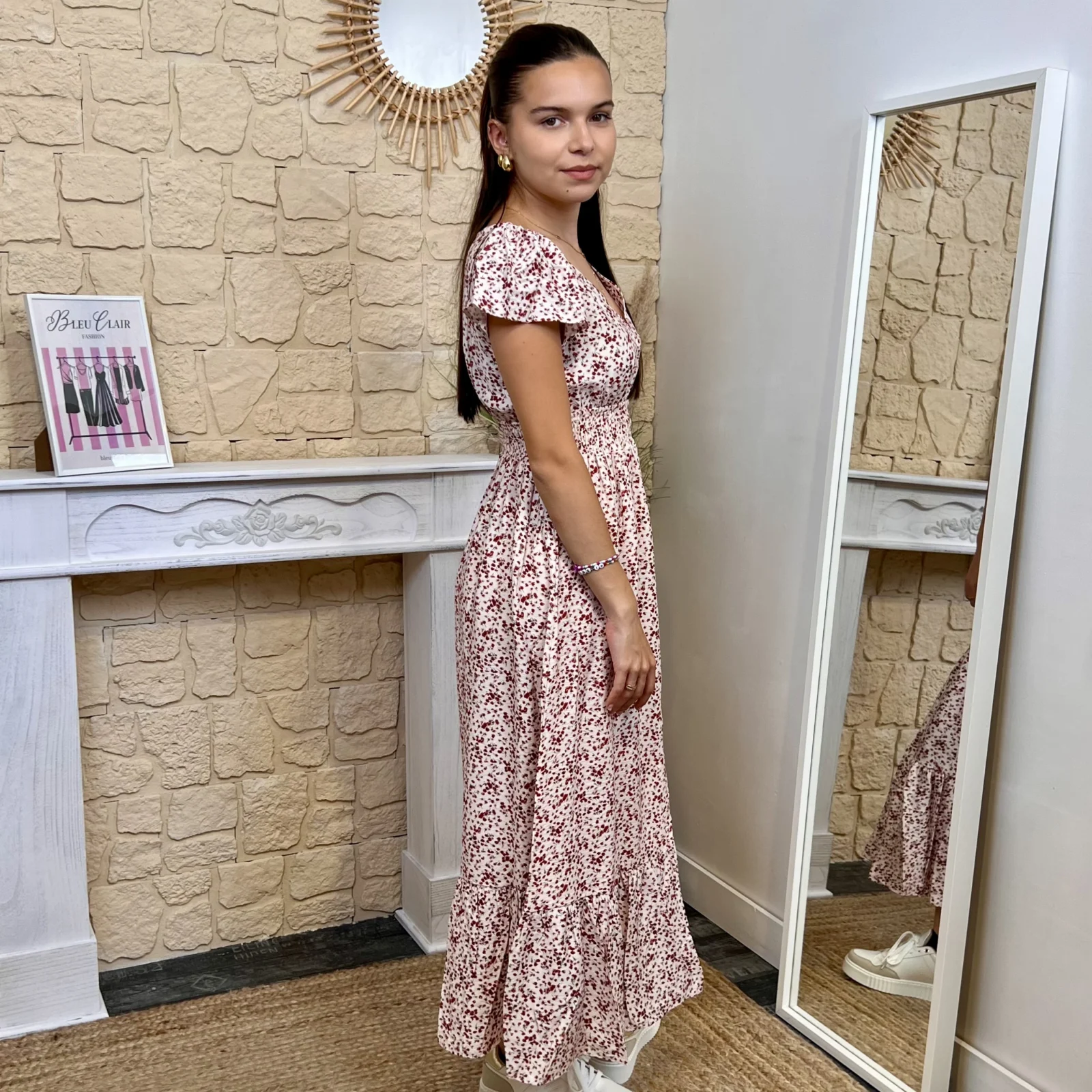 Robe longue fleurie - beige-multicolore - 38