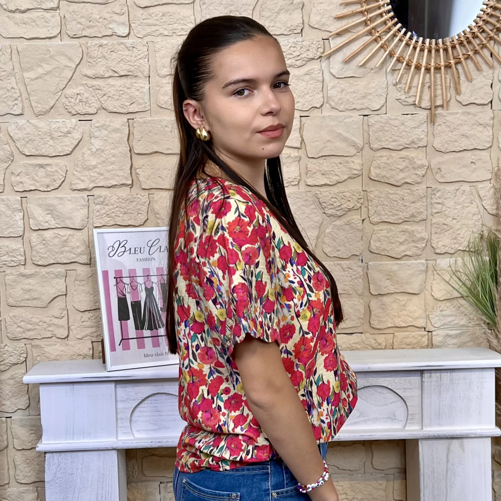 Blouse fleurie - rouge - 38