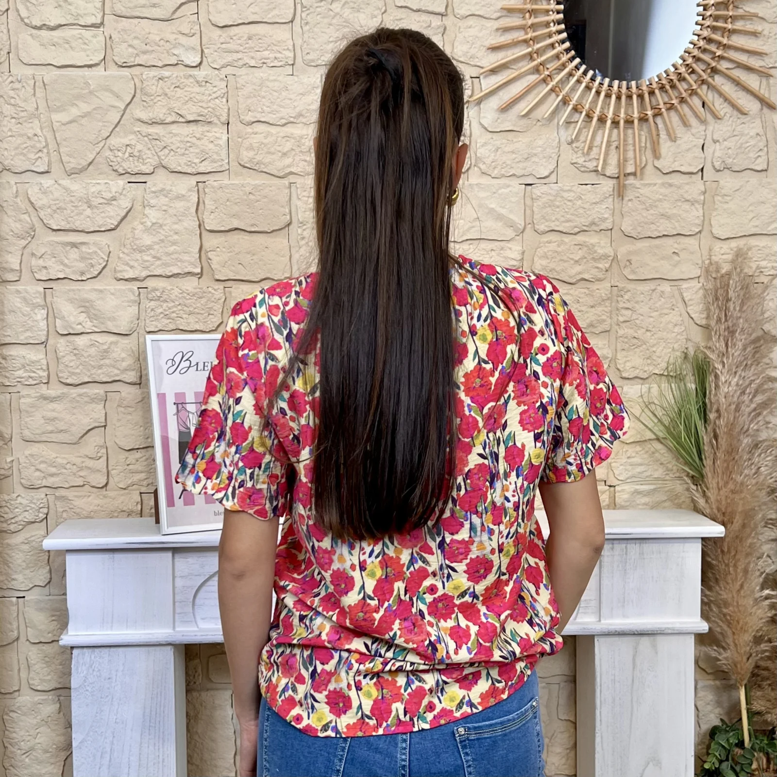 Blouse fleurie - rouge - 38