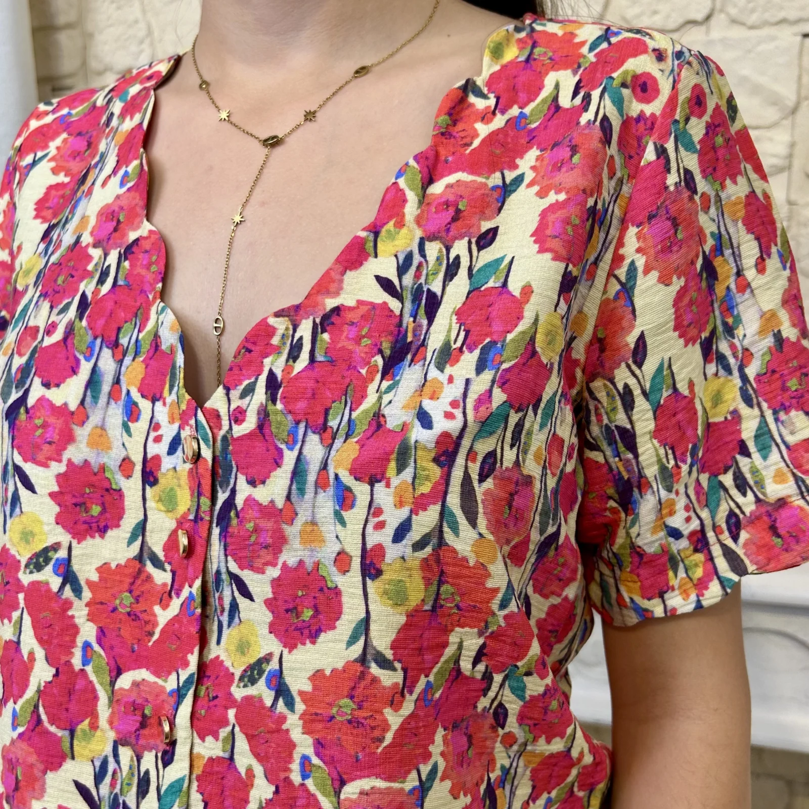 Blouse fleurie - rouge - 38