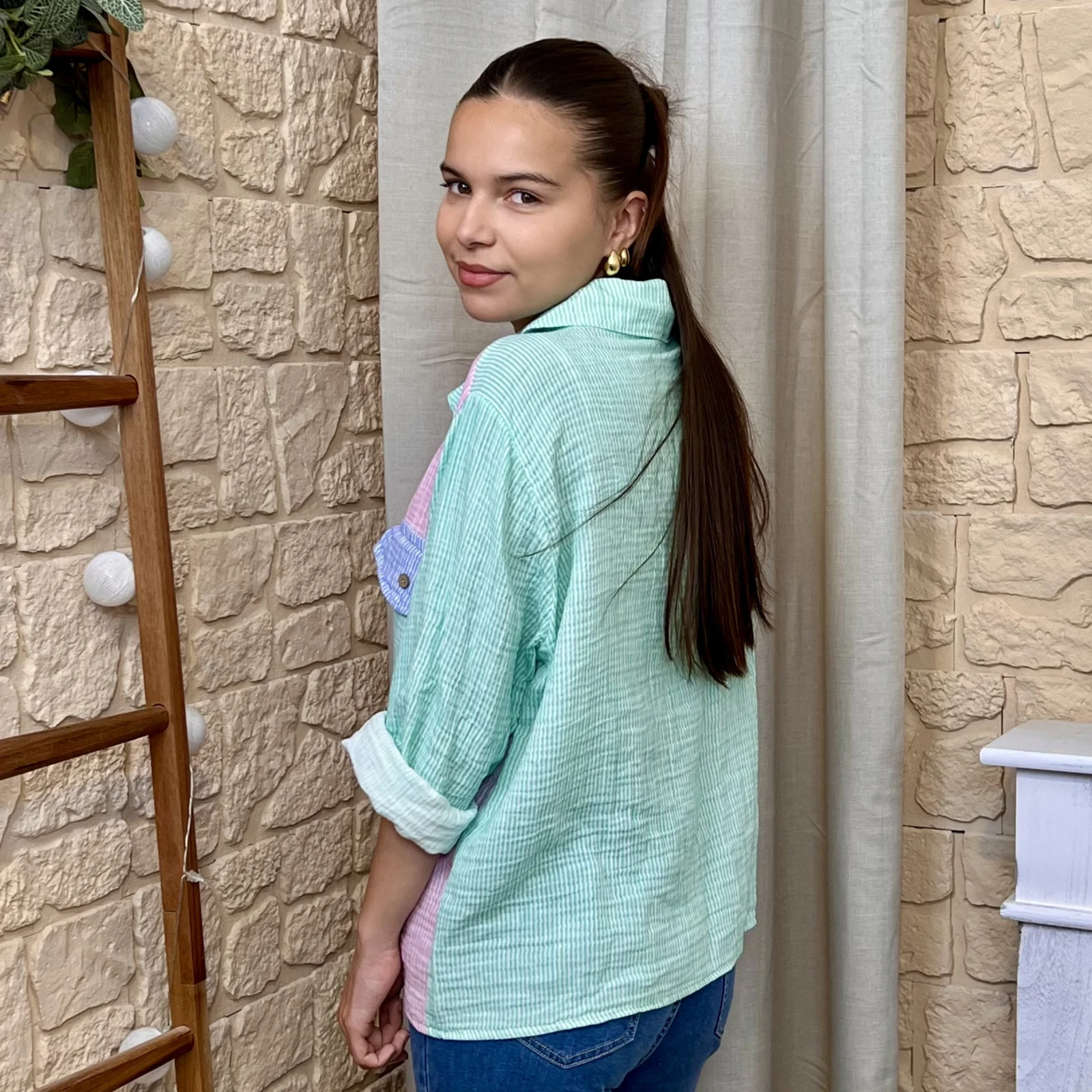 Chemise à rayure (TU) - vert-deau-colbl - taille-unique