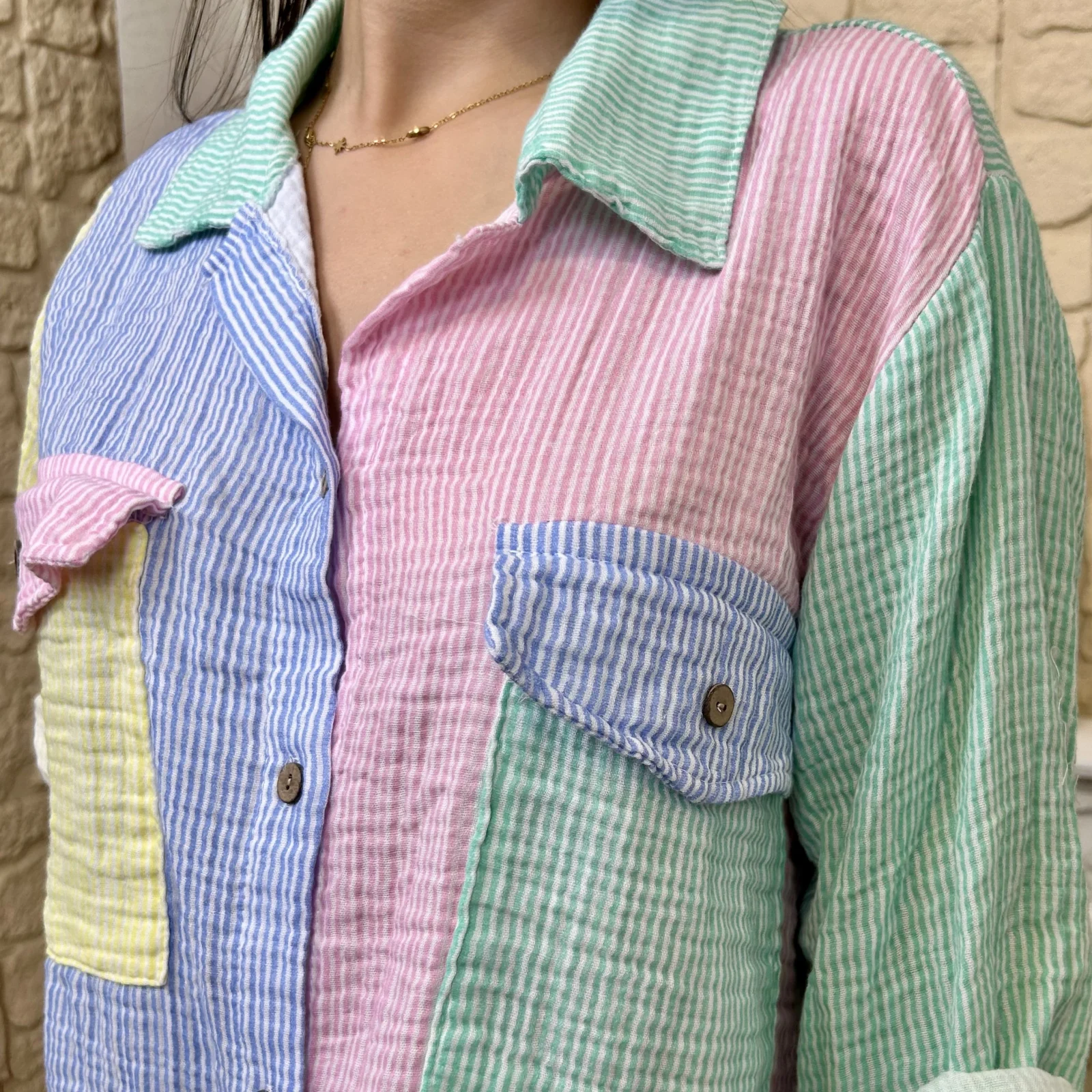 Chemise à rayure (TU) - vert-deau-colbl - taille-unique