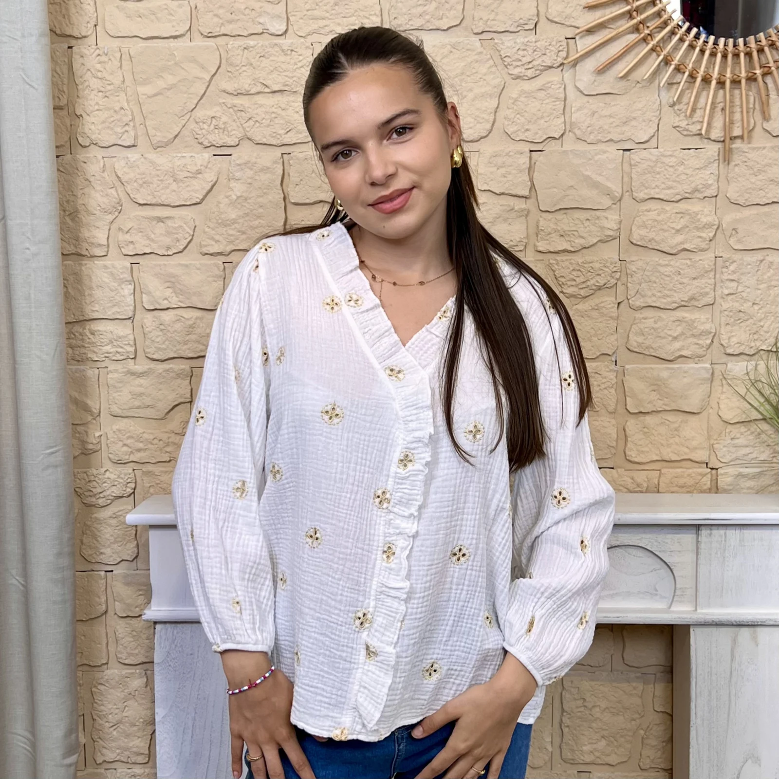 Blouse en gaze de coton - blanc - taille-unique