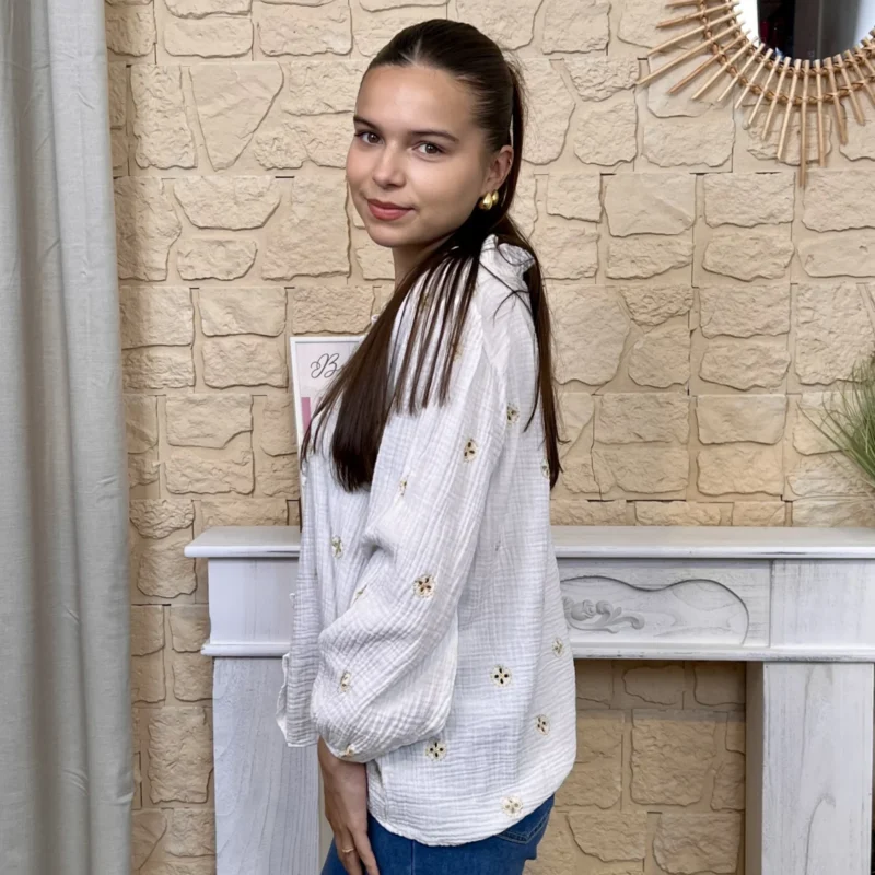 Blouse en gaze de coton - blanc - taille-unique