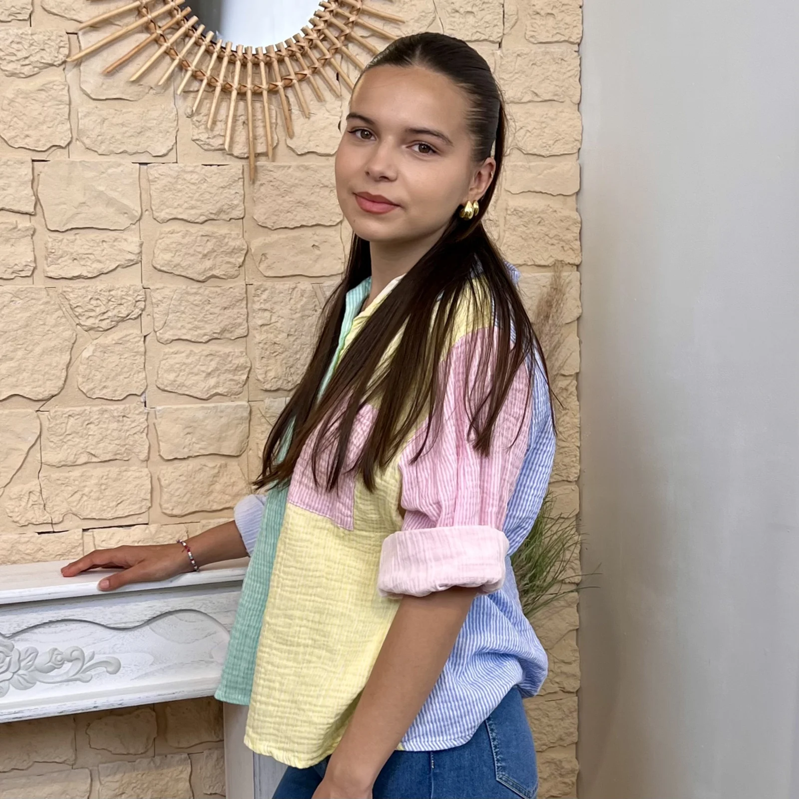 Chemise rayée avec poche - bleu-jeans-colbl - taille-unique
