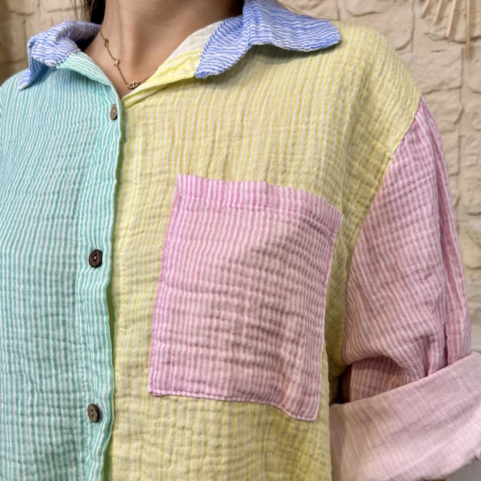 Chemise rayée avec poche - bleu-jeans-colbl - taille-unique