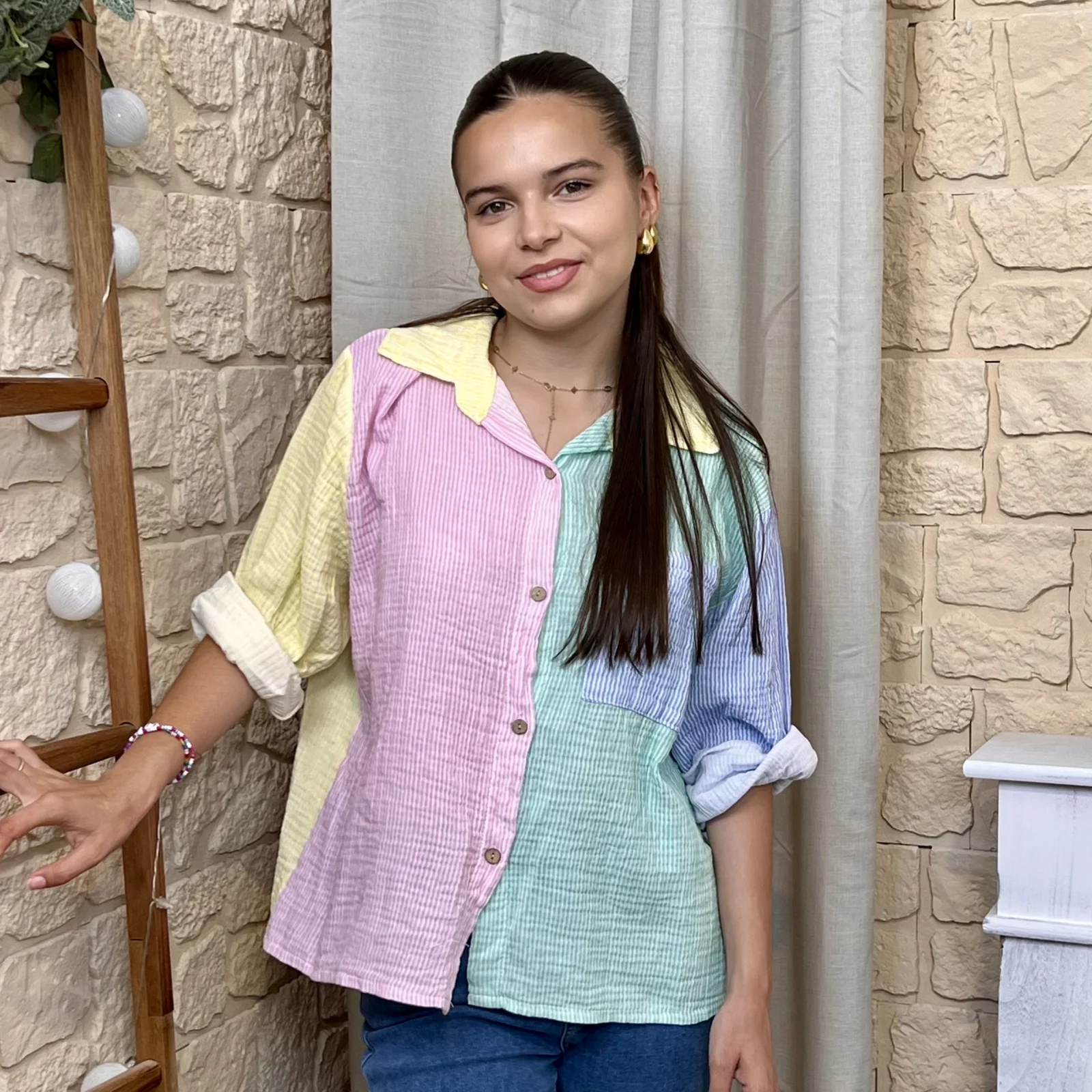 Chemise rayée avec poche - jaune-colbl - taille-unique