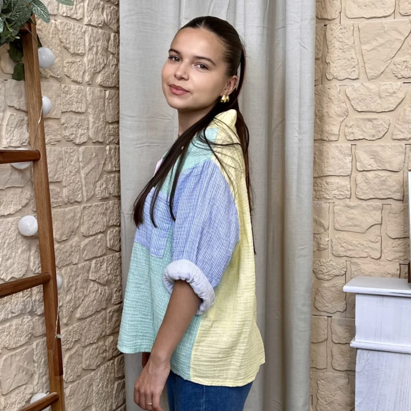 Chemise rayée avec poche - jaune-colbl - taille-unique