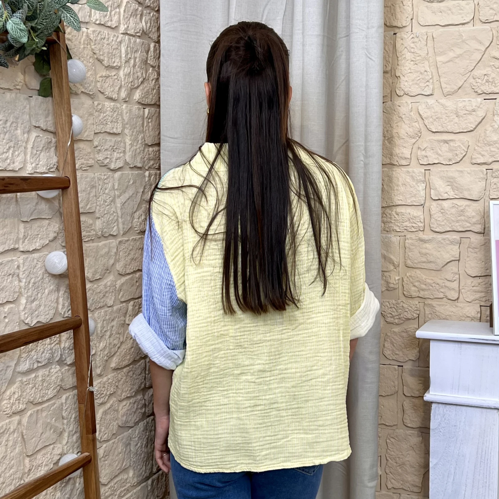 Chemise rayée avec poche - jaune-colbl - taille-unique