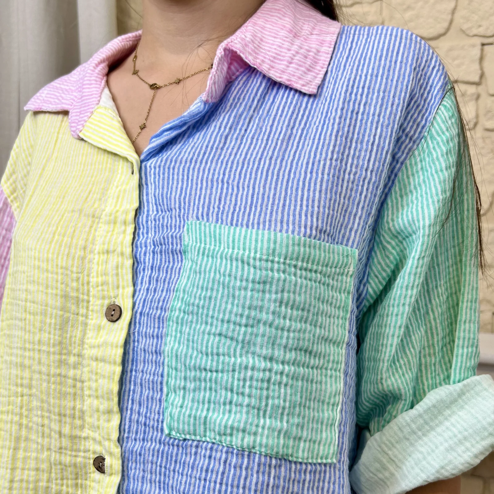 Chemise rayée avec poche - rose-bebe-colbl - taille-unique