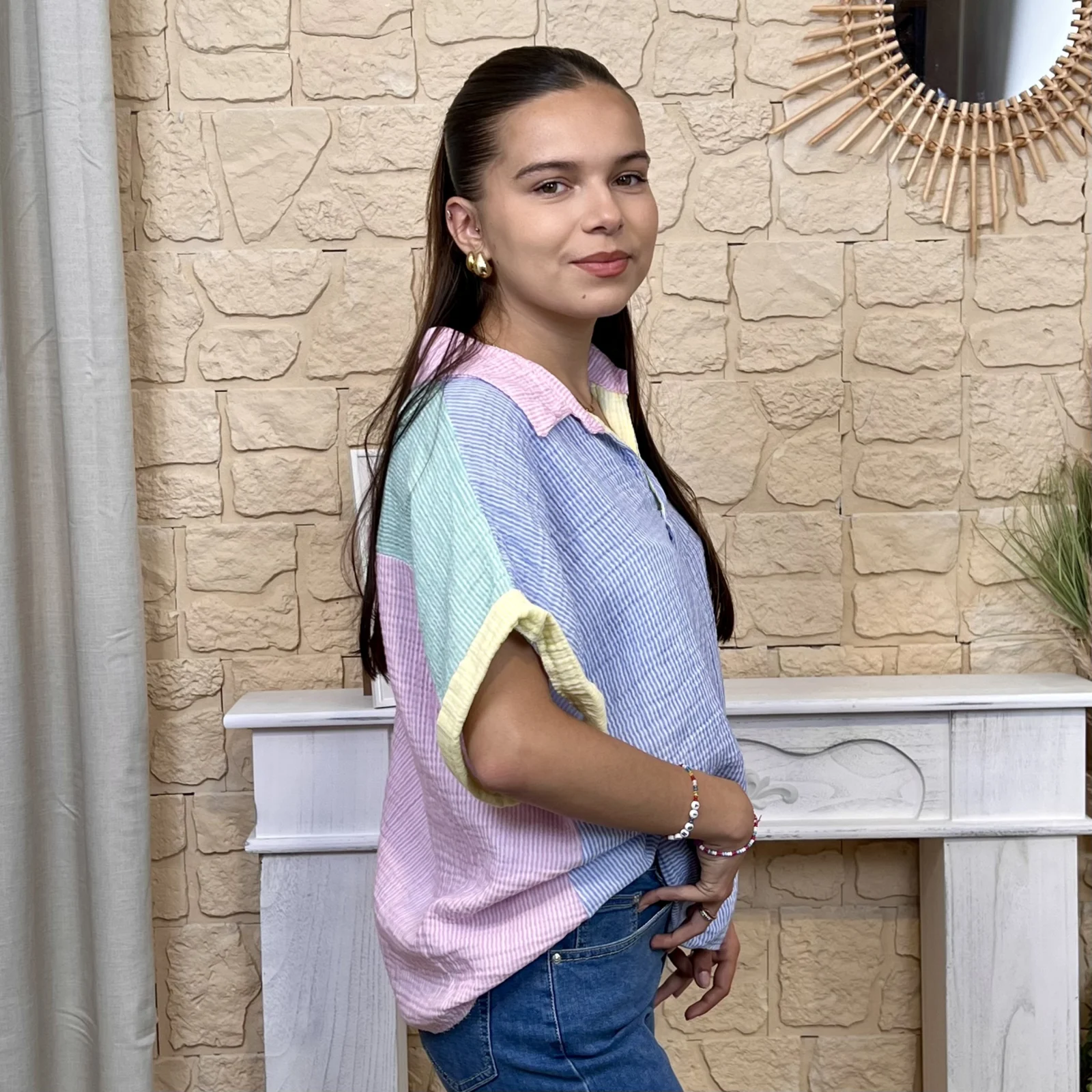 Blouse rayée (TU) - rose-colbl - taille-unique