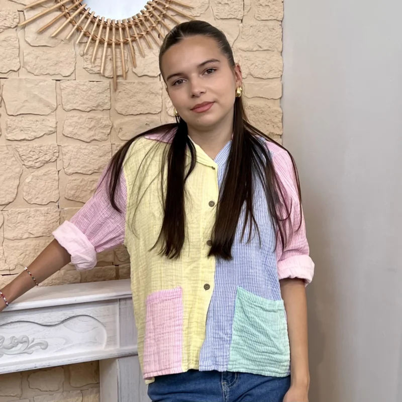 Chemise rayée avec poches - rose-colbl - taille-unique