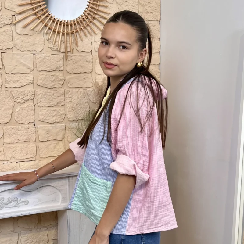 Chemise rayée avec poches - rose-colbl - taille-unique