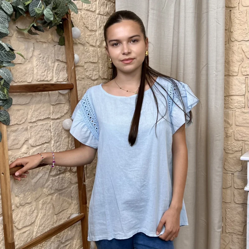 Top avec manches volantées - bleu-ciel - taille-unique
