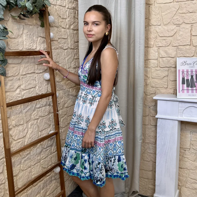 Robe courte bohème - bleu-ciel - 46