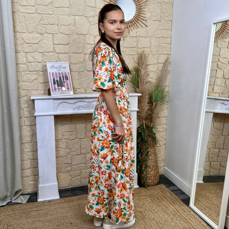 Robe longue fleurie (T36-T38) - orange - 38