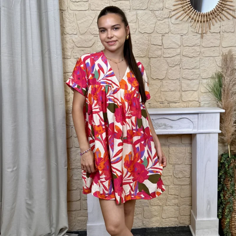 Robe-short courte tropicale - fuchsia - 38
