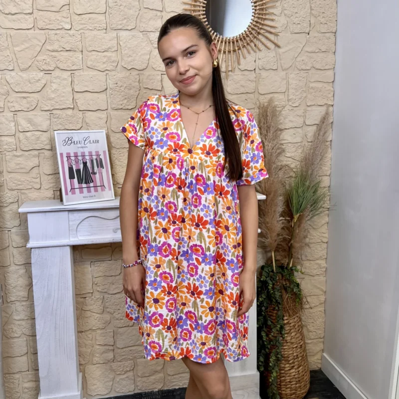 Robe-short marguerites - orange-multicolore - 38