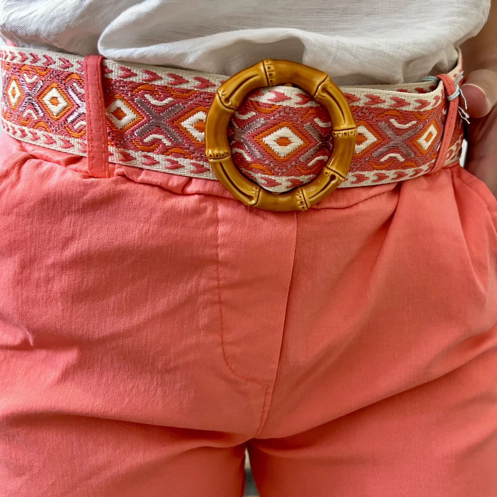 Bermuda avec ceinture tissée (TU) - corail - taille-unique