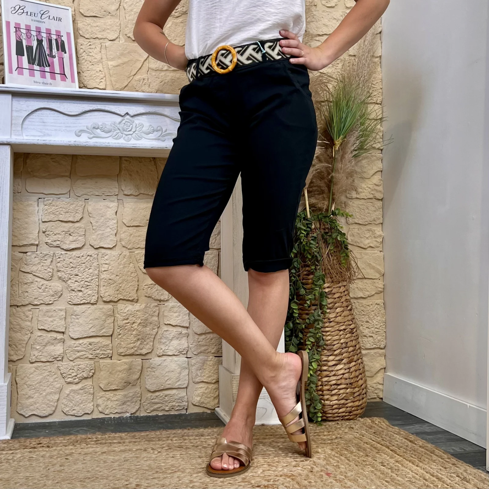 Bermuda avec ceinture tissée (TU) - noir - taille-unique