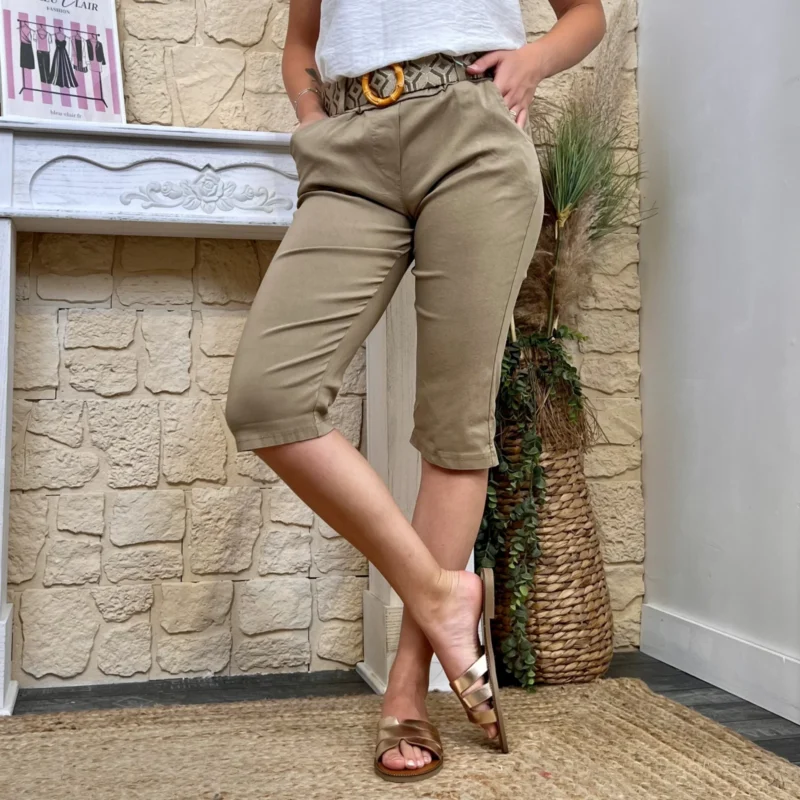 Bermuda taille haute avec ceinture tissée - camel - taille-unique