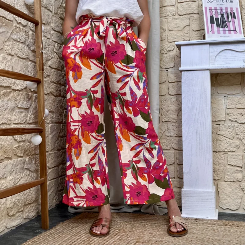 Pantalon fluide tropical - fuchsia - 38
