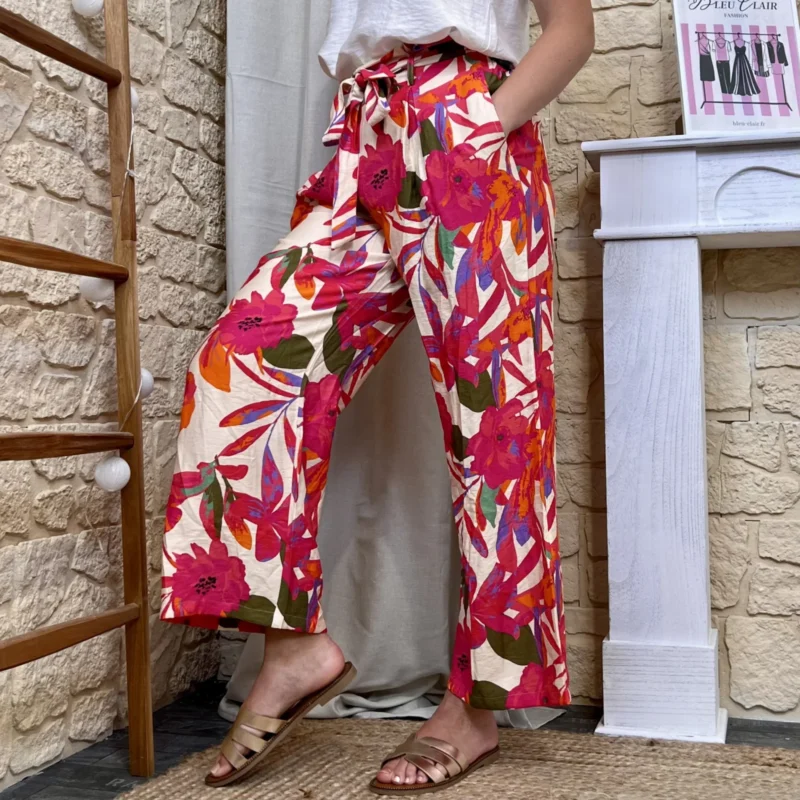 Pantalon fluide tropical - fuchsia - 38