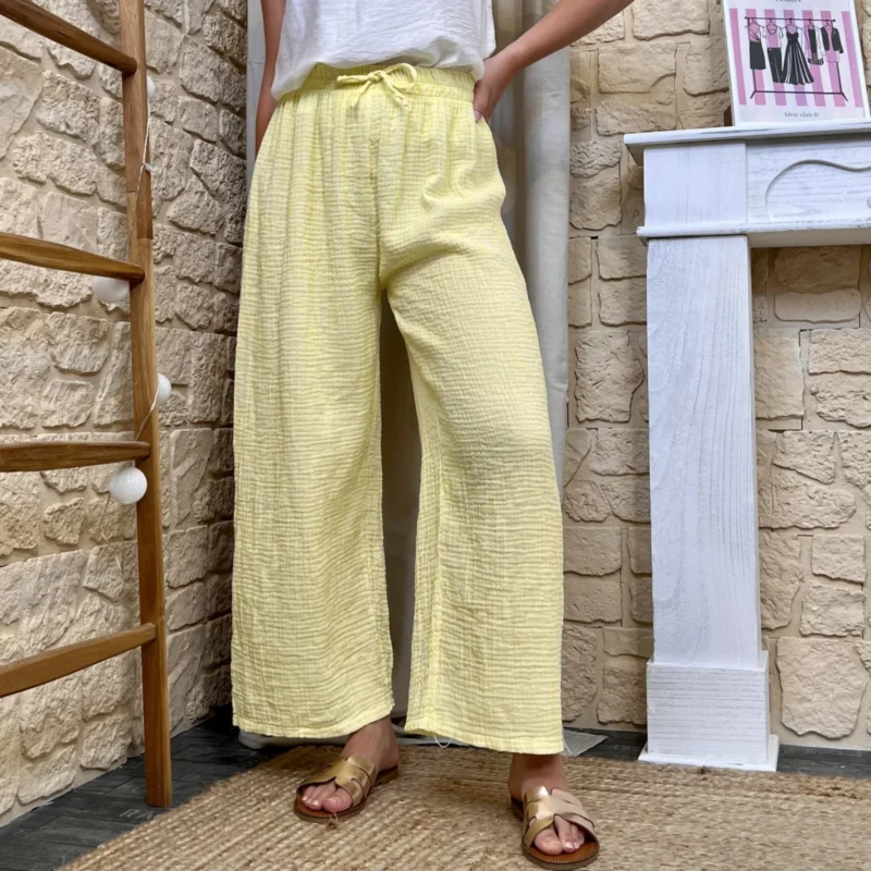 Pantalon fluide rayé - jaune - taille-unique