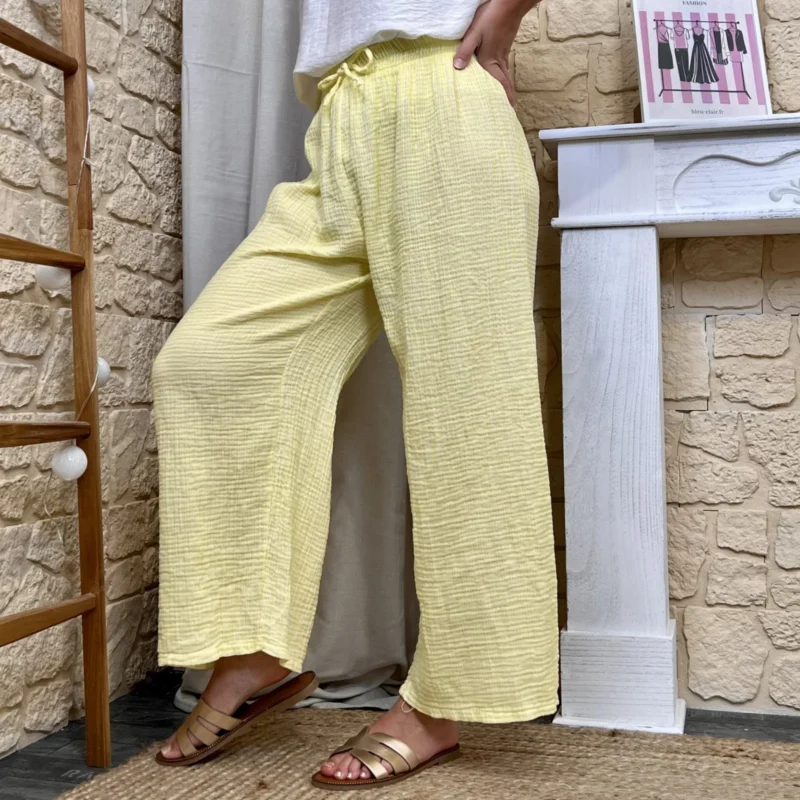 Pantalon fluide rayé - jaune - taille-unique