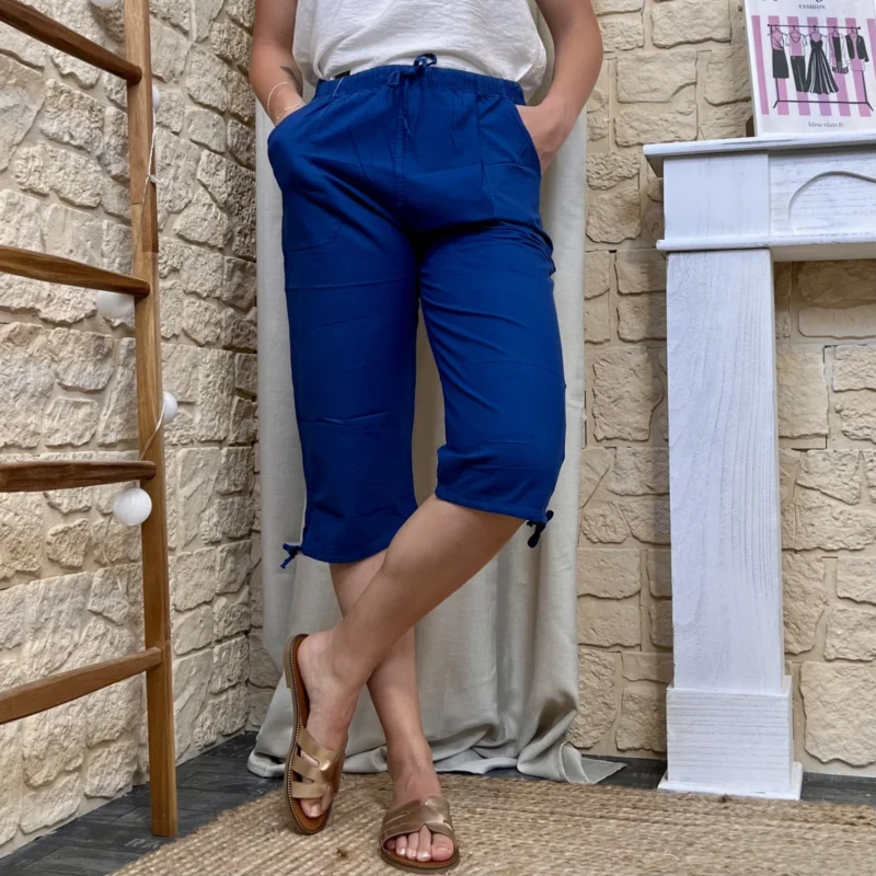 Pantacourt en coton - bleu-indigo - 46