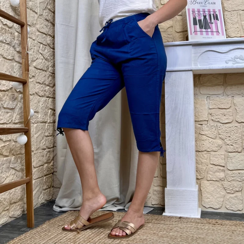 Pantacourt en coton - bleu-indigo - 46