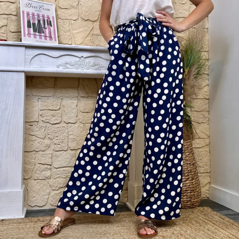 Pantalon fluide à pois - marine - taille-unique