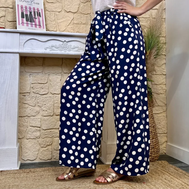 Pantalon fluide à pois - marine - taille-unique