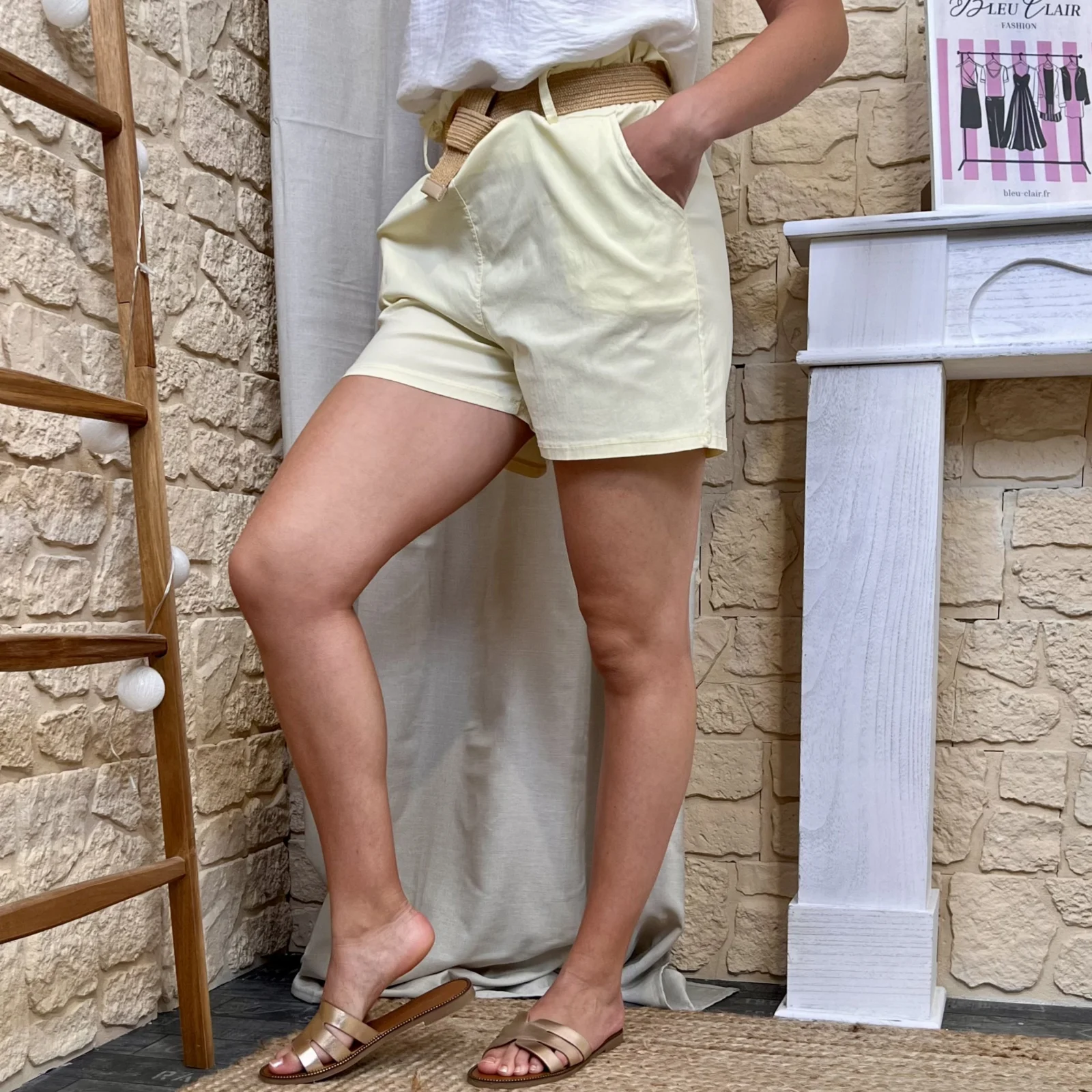 Short avec ceinture - jaune - taille-unique