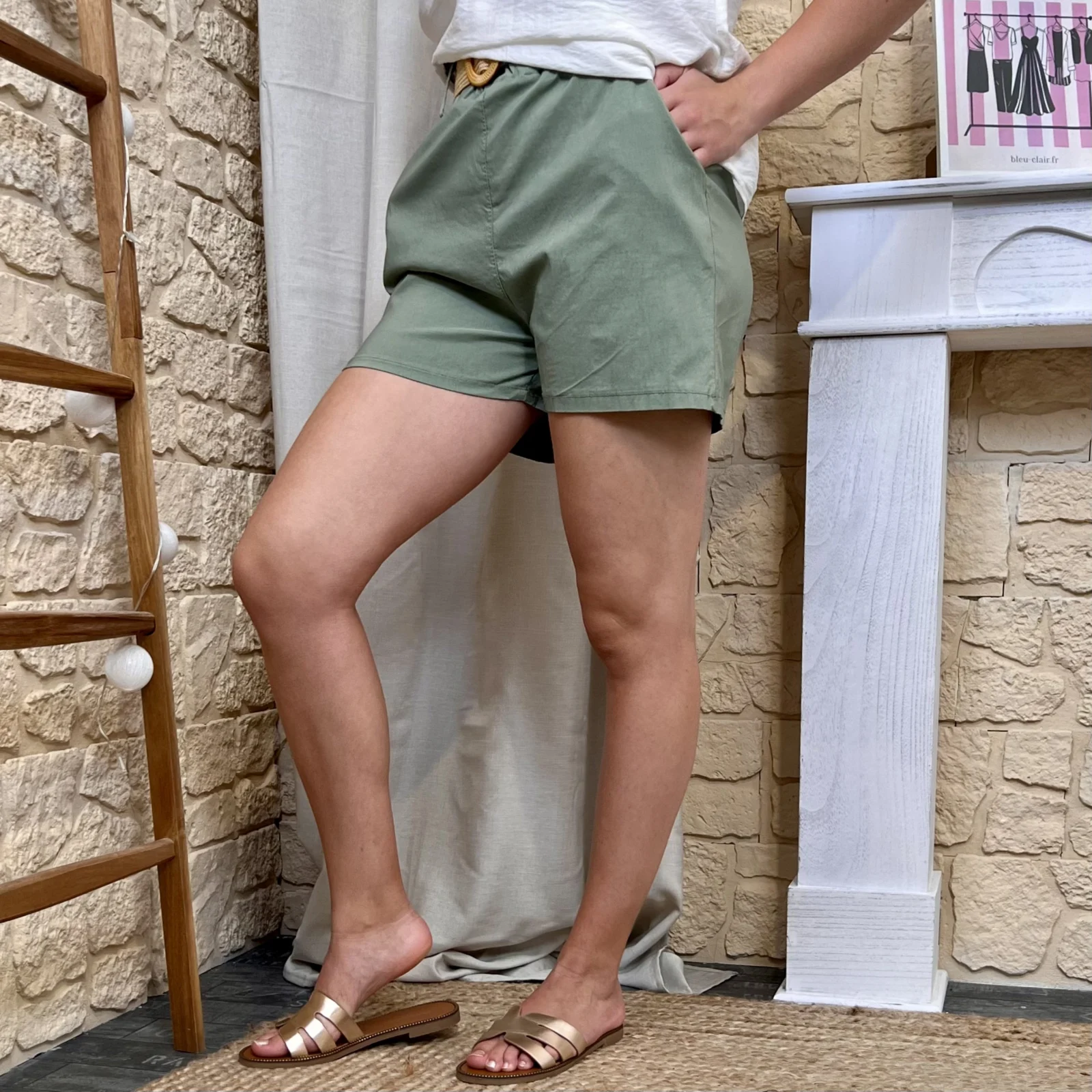 Short avec ceinture - kaki - taille-unique