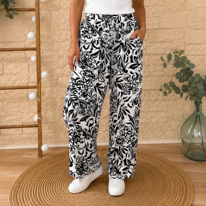 Pantalon fluide hibiscus - noir - taille-unique-grande-taille