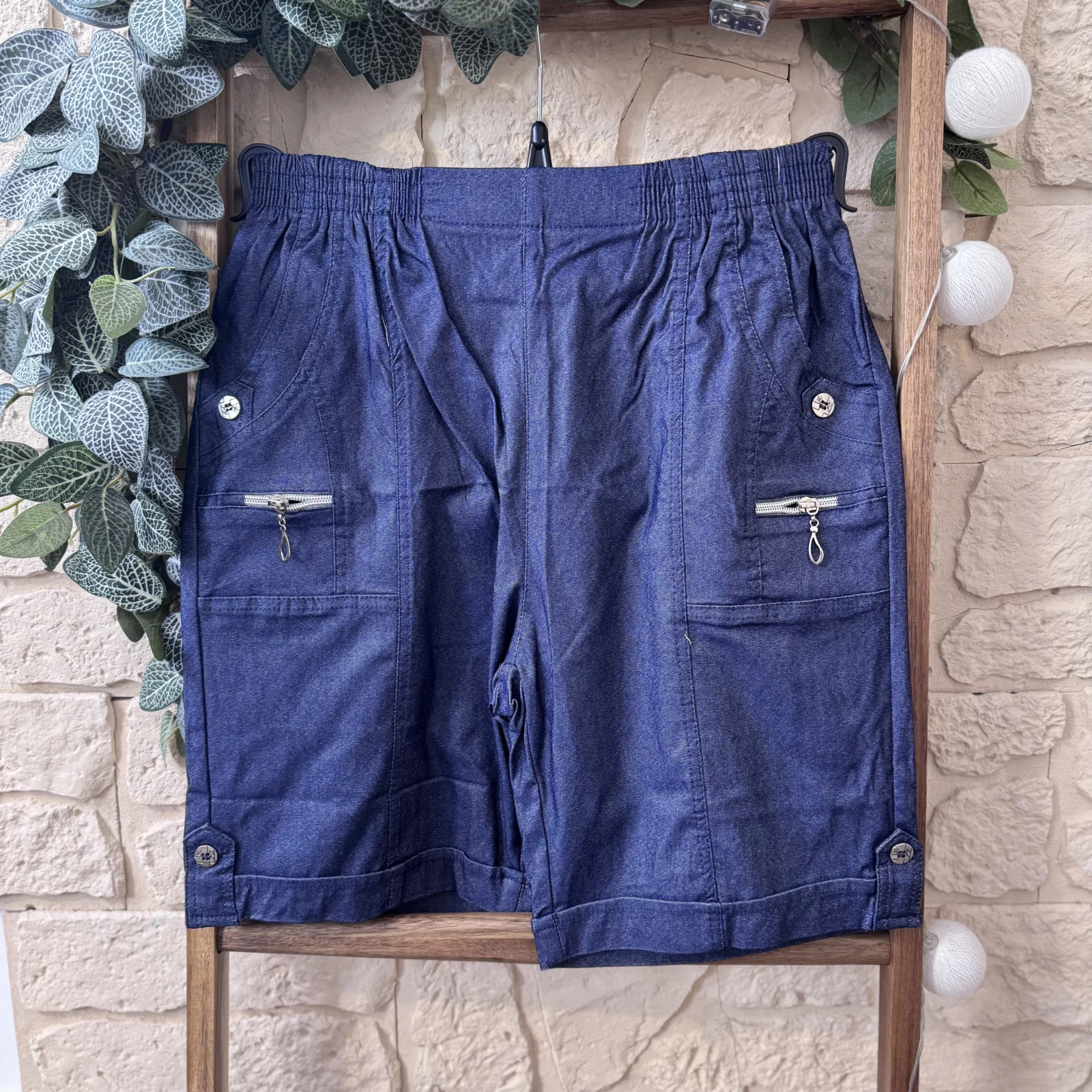 Short confort femme à poches zippées - bleu-jeans - 58
