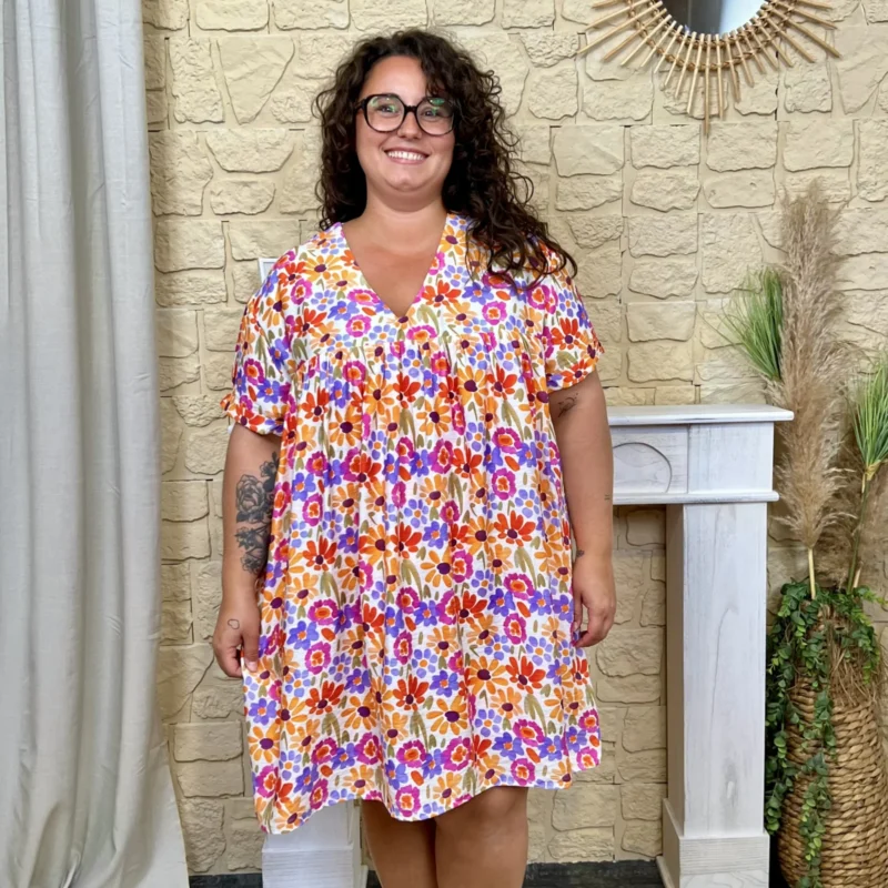 Robe-short marguerites (T40-T48) - orange-multicolore - 48