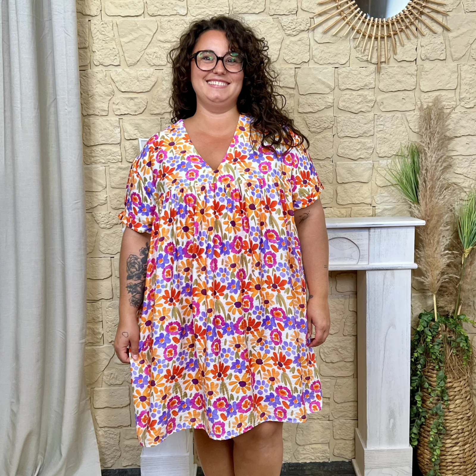 Robe-short marguerites (T40-T48) - orange-multicolore - 48