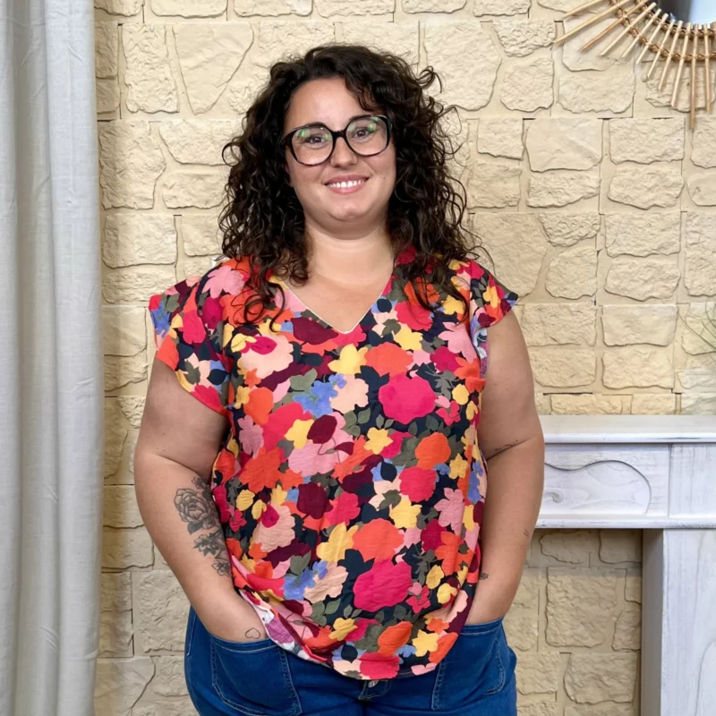 Blouse fleurie - rouge-noir - 48