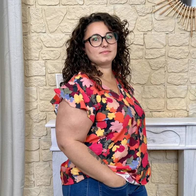 Blouse fleurie - rouge-noir - 48