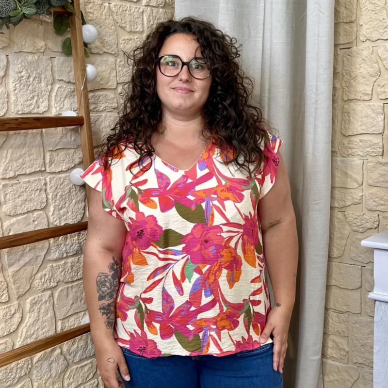 Blouse imprimée tropical - fuchsia - 48