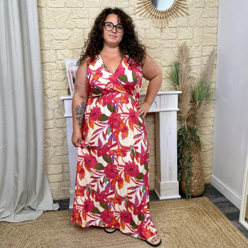 Robe longue tropicale - fuchsia - 48