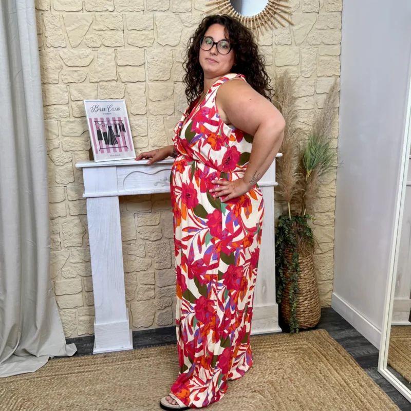 Robe longue tropicale - fuchsia - 48
