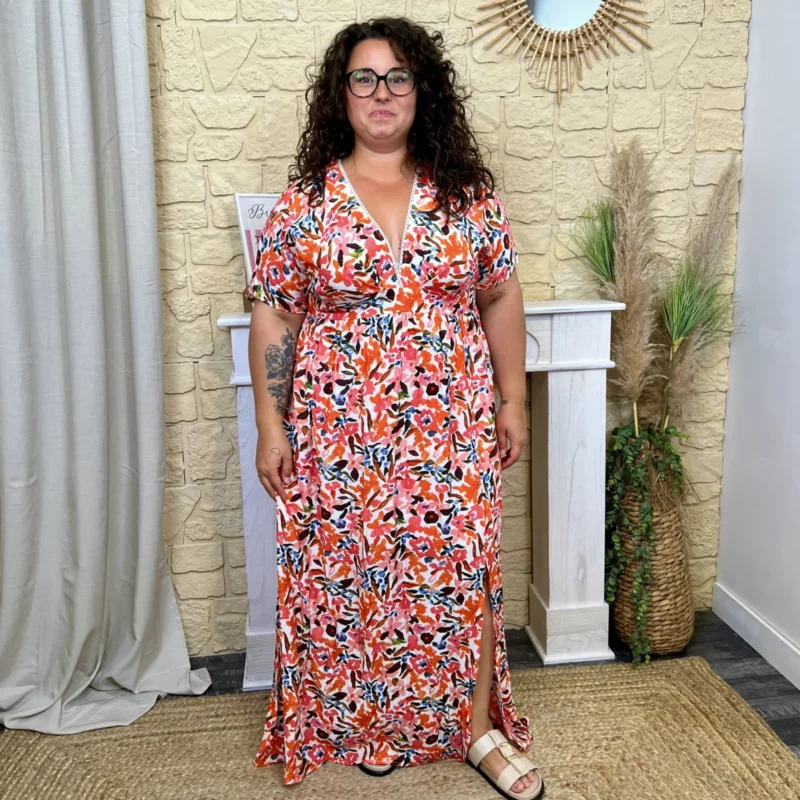 Robe Fleurie By One (T40-48) - corail - 48