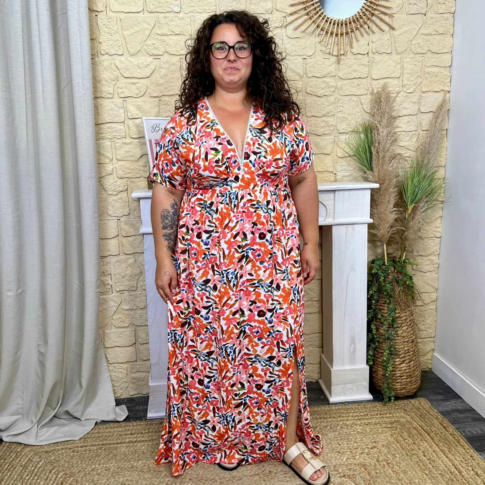 Robe Fleurie (T40-48) - corail - 48